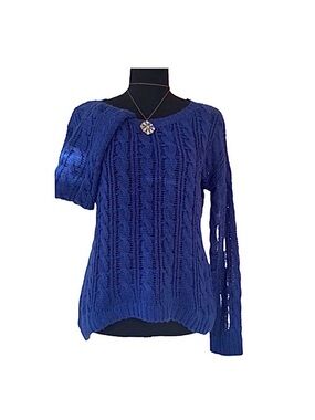 #35 OLIVE & OAK ~ Royal Blue Long Sleeve Cable Knit Sweater size M
